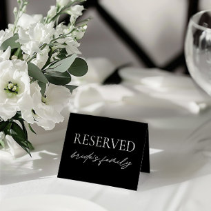 Modern Black Wedding Reserved Table Tent Sign Invitation