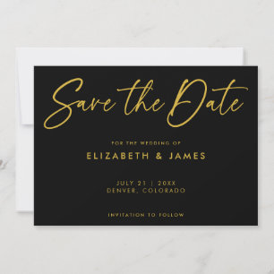 Modern Black Wedding Save The Date Invitation