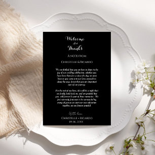 Modern black Welcome & thank you Wedding note 