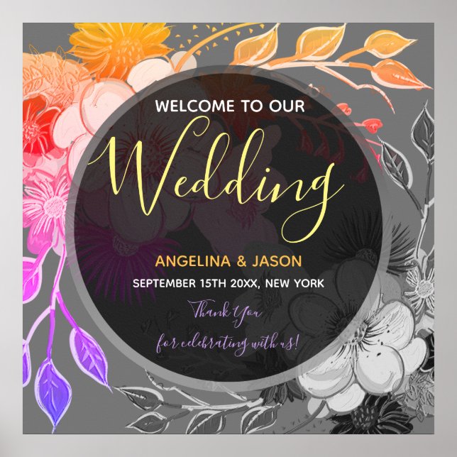 Modern Black Welcome Wedding Poster (Front)