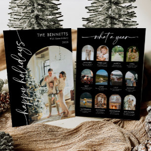 Modern Black What A Year Happy Holidays Photo Holiday Card