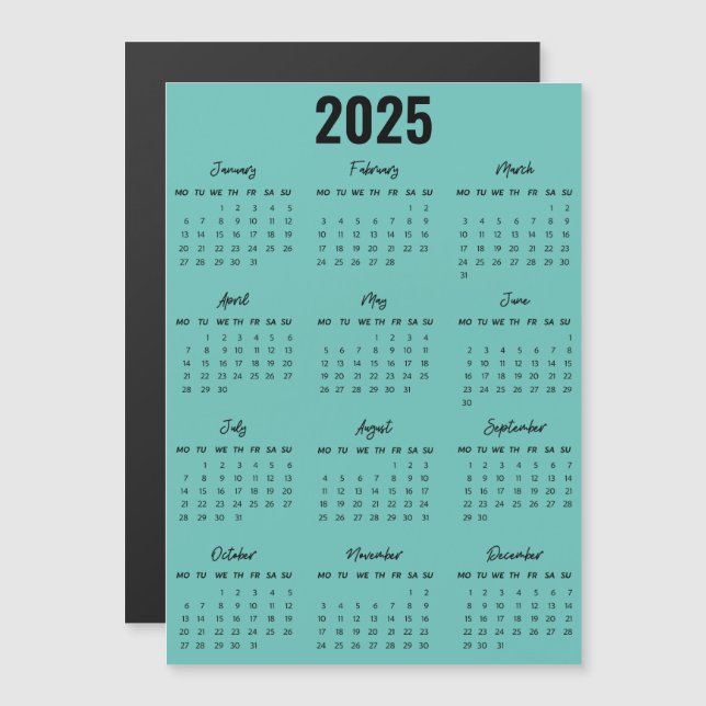 Modern Black White 2025 Calendar Full Year View (Front/Back)