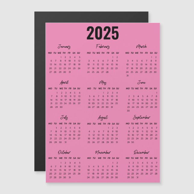 Modern Black White 2025 Calendar Full Year View (Front/Back)
