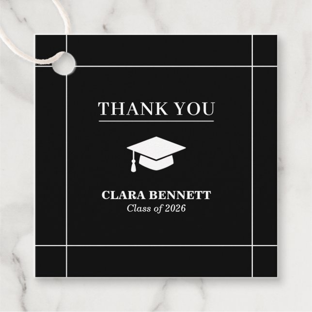 Modern Black & White 2026 Grad Favour Tag (Front)