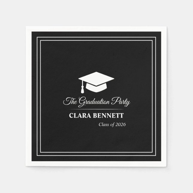 Modern Black & White 2026 Grad Napkins (Front)
