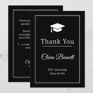 Modern Black & White 2026 Grad Thank You Card