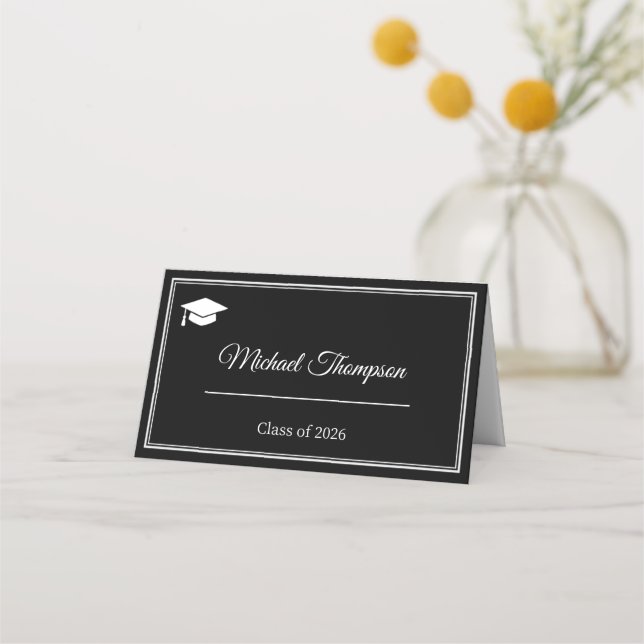 Modern Black & White 2026 Graduation Place Card (Front)