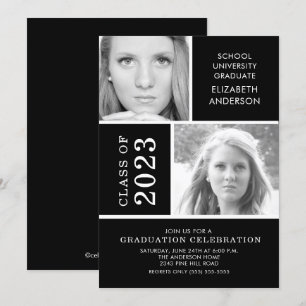 Modern Black & White 2 Photo Graduation Invitation