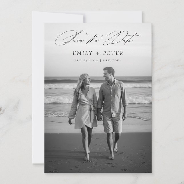 Modern Black & White 2 Photo QR Code Save The Date Invitation (Front)