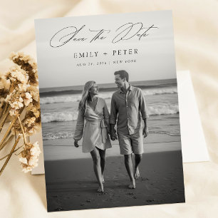 Modern Black & White 2 Photo QR Code Save The Date Invitation
