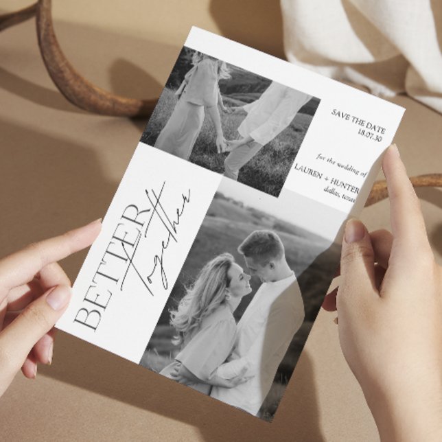 Modern Black & White 2 Photo Typography Wedding Save The Date (Creator Uploaded)