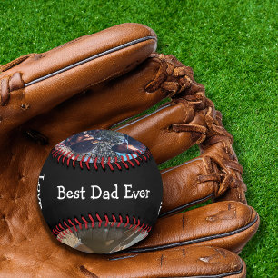 Modern Black White 3 Photo Best Dad Ever Baseball