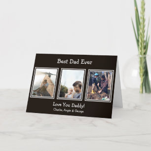 Modern Black White 3 Photo Best Dad Ever Holiday Card