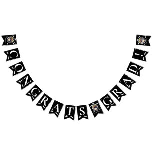 Modern Black White 3-Photo Graduation Cap, Diploma Bunting