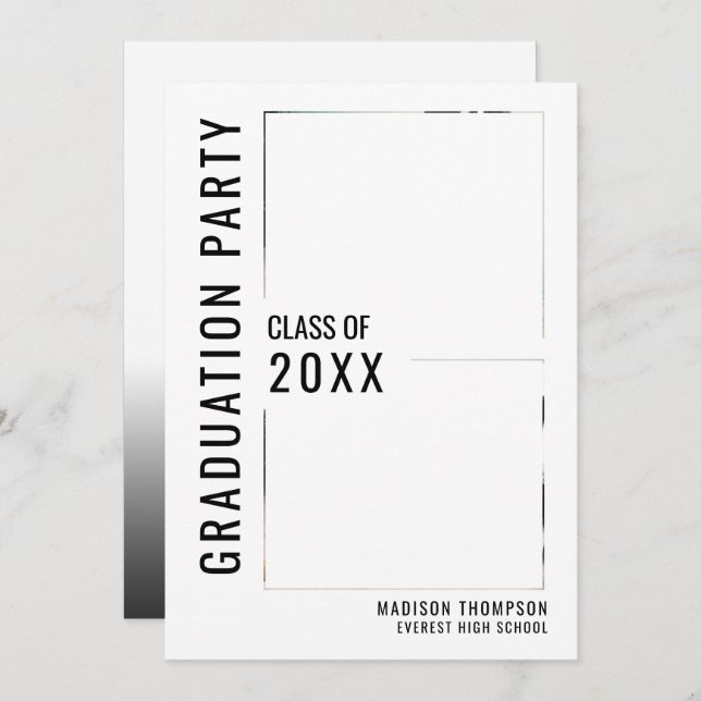 Modern Black & White 3 Photo Graduation Invitation (Front/Back)