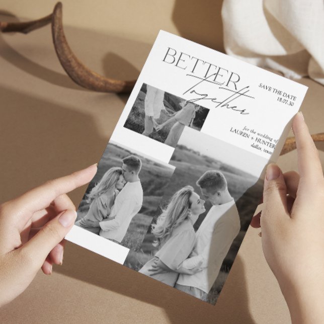Modern Black & White 3 Photo Typography Wedding Save The Date (Creator Uploaded)