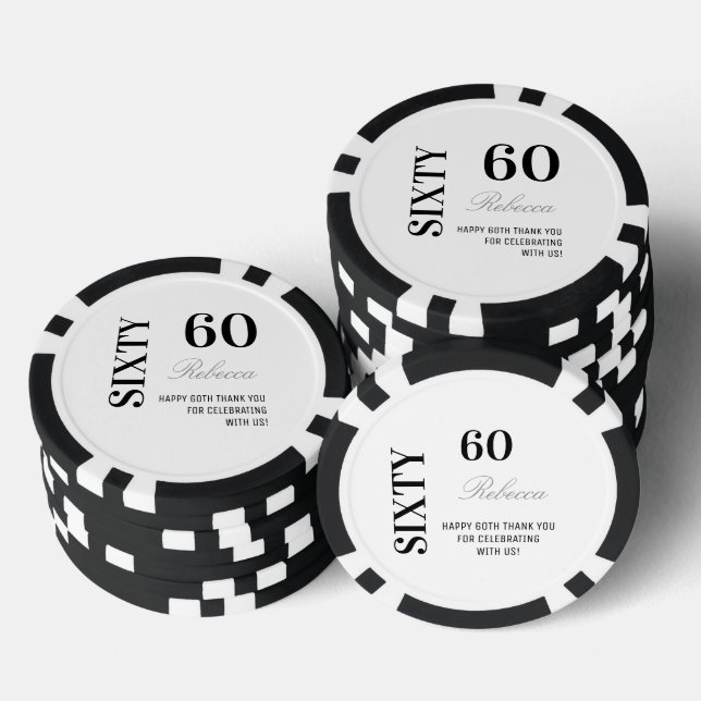 Modern Black & White 60th Birthday Cocktail Party  Poker Chips (Stack)