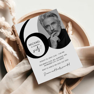 Modern Black & White 60th Photo Birthday Party Invitation