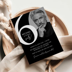 Modern Black & White 60th Photo Birthday Party Invitation