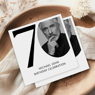 Modern Black & White 70th Photo Birthday Napkin