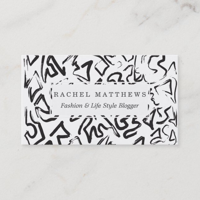 Modern Black White Abstract Graffiti Brushstrokes Business Card (Front)