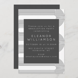 Modern Black White Abstract Line Graduation Party Invitation