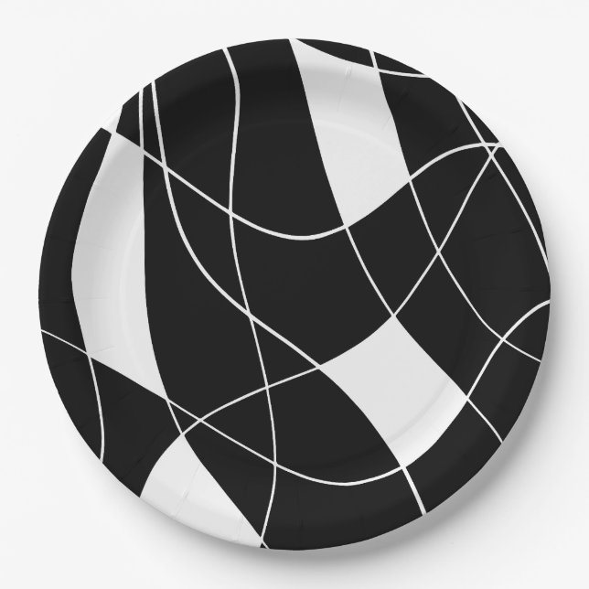 modern Black &white abstract pattern  Paper Plate (Front)