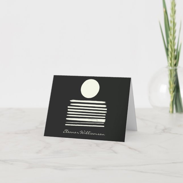 Modern Black White Abstract Personalized Name Chic Note Card (Front)