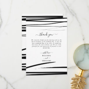 Modern Black White Abstract QR Code Wedding Thank You Card