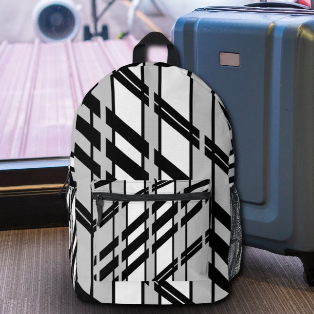 Modern Black White Abstract Skyline Pattern Printed Backpack (Creator Uploaded)