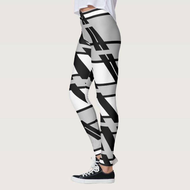 Modern Black White Abstract Urban Style Pattern Leggings (Left)