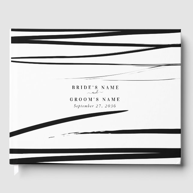 Modern Black White Abstract Wedding Favour Guest Book (Front)