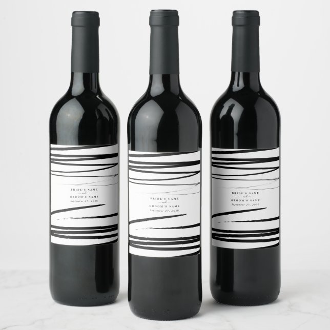 Modern Black White Abstract Wedding Favour Wine Label (Bottles)