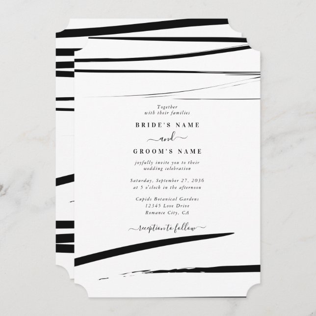 Modern Black White Abstract Wedding Invitation (Front/Back)