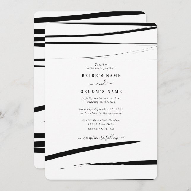 Modern Black White Abstract Wedding Invitation (Front/Back)