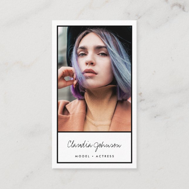 Modern black white actor model singer dancer photo business card (Front)