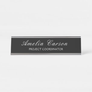 Modern Black & White- Add Name, Title Desk Name Plate