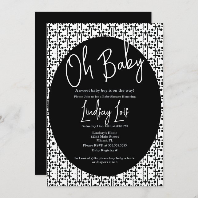 Modern Black White African Baby Shower Invitation (Front/Back)