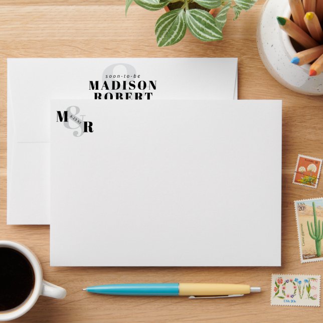 Modern Black & White Ampersand Wedding Invitation Envelope (Desk)