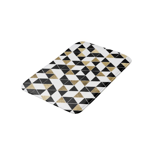 Modern Black, White, and Faux Gold Triangles Bath Mat (Angled)