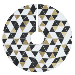 Modern Black, White, and Faux Gold Triangles Brushed Polyester Tree Skirt
