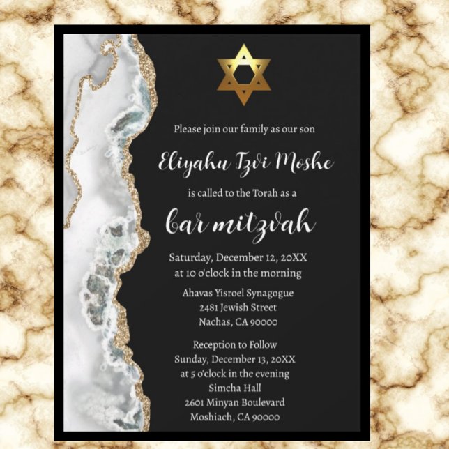 Modern Black White and Gold Bar Mitzvah Invitation (Creator Uploaded)