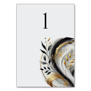 Modern Black White and Gold- Botanical- Table Number
