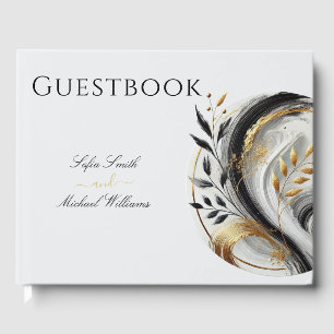 Modern Black White and Gold Botanical Wedding Guest Book