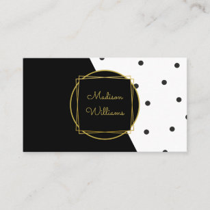 Modern Black White and Gold Colour Block Polka Dot Business Card
