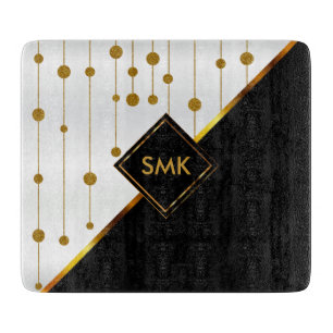 Modern Black, White and Gold Dots Cutting Board