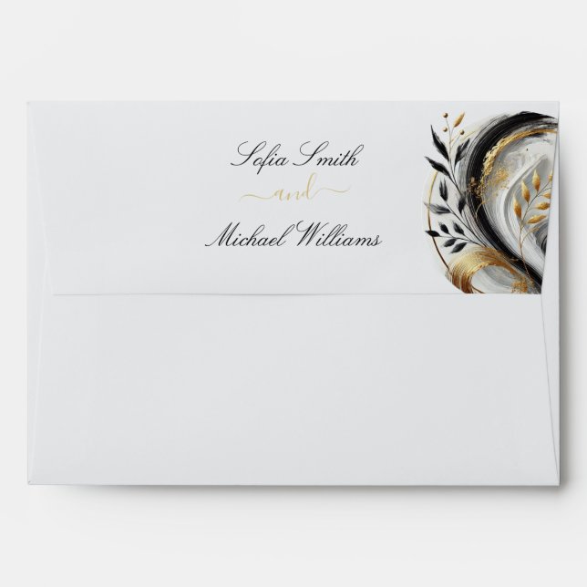 Modern Black White and Gold Wedding Botanical- Envelope (Back (Top Flap))