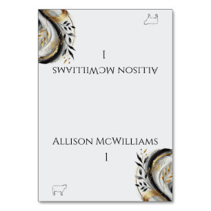 Modern Black White and Gold Wedding- Meat Table Number