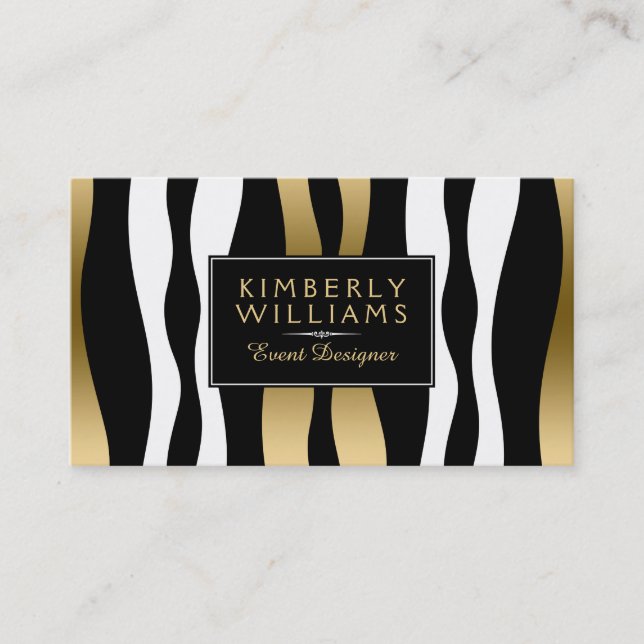 Modern Black White And Gold Zebra Business Card (Front)