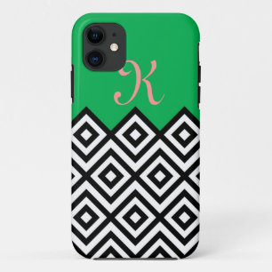 Modern Black White and Green Chevron Pattern Case-Mate iPhone Case